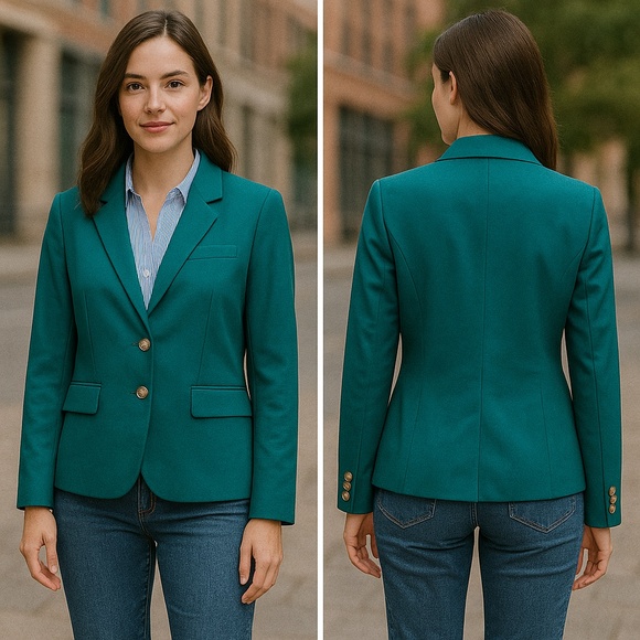 J. Crew Green Schoolboy Blazer Jacket Gold Buttons Wool Blend Size 14 - Picture 1 of 15